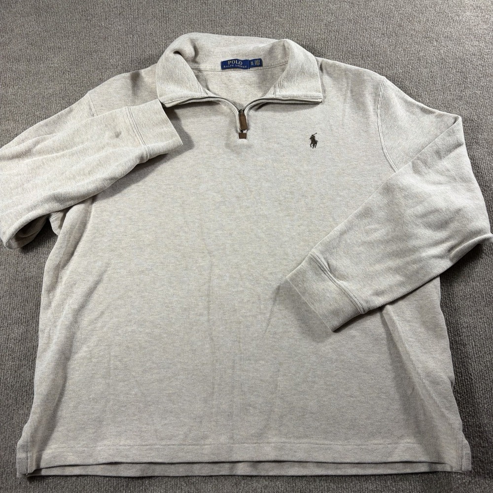 Polo Ralph Lauren Men's Quarter Zip Pullover Sweatshirt Beige XL Pony Cotton - Picture 2 of 8